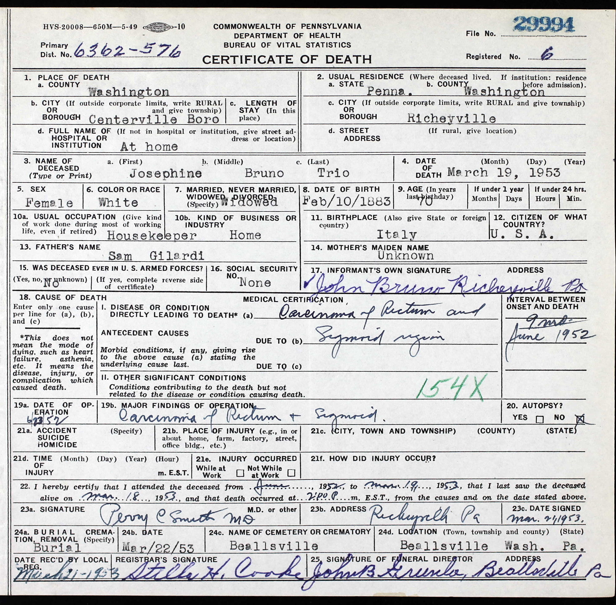 death certificate